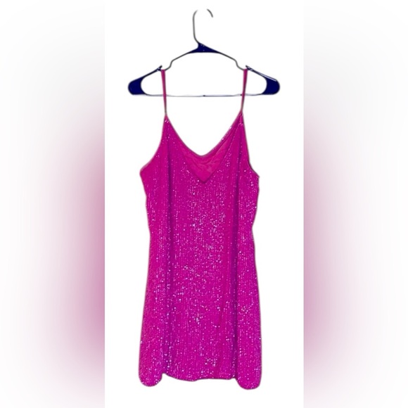 Retrofete Claire Beaded Sequin Mini Dress Size Large Hot Pink With Tie Waist - Picture 4 of 15